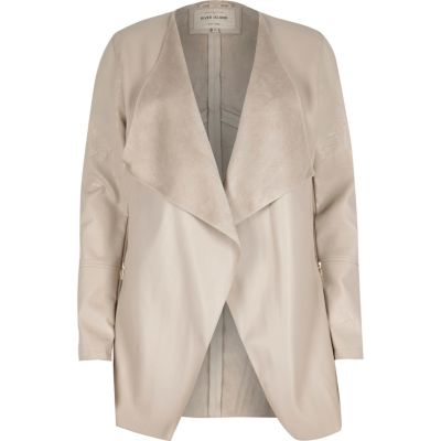 Cream leather-look draped jacket